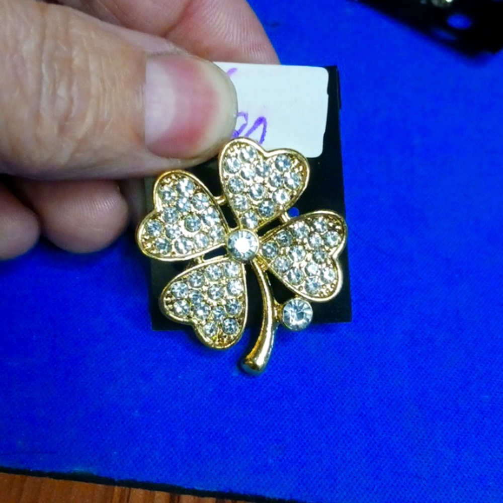 Gold FourLeaf Clover with Rhinestones